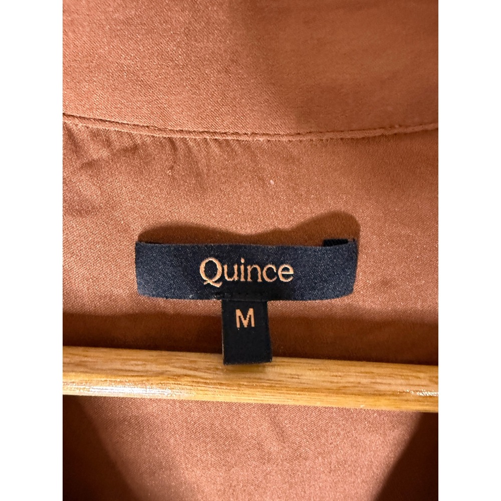 Quince Washable Stretch Silk Notch Collar Blouse Copper Brown Medium CS001 - Picture 3 of 6